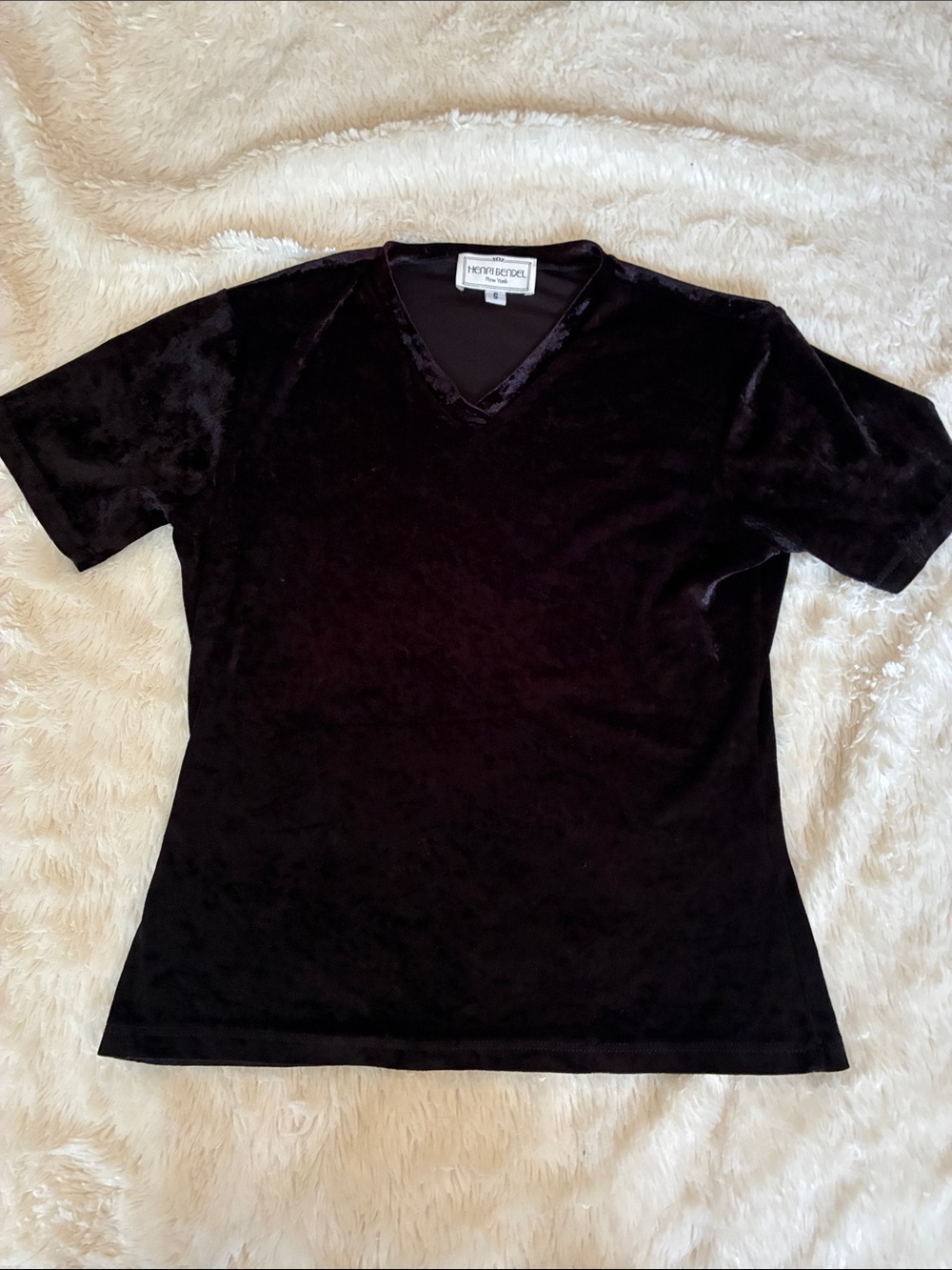 Vintage Henri Bendel Black Velvet V-Neck Short Sleeve Top